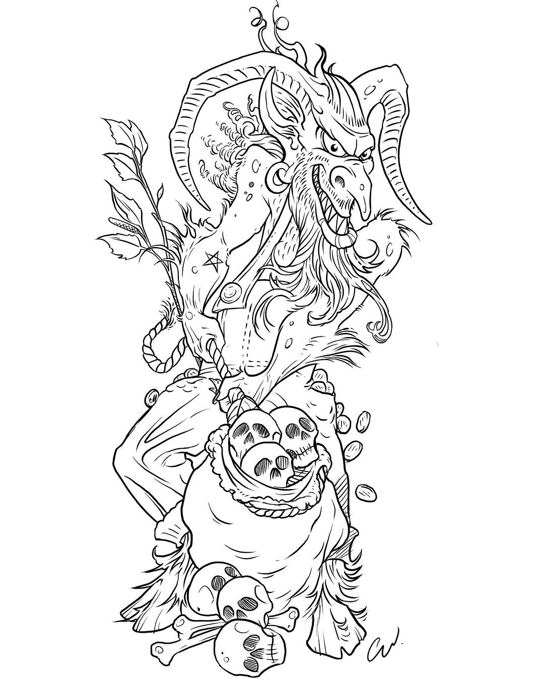 Krampus Line Drawing — Clay Walker Art