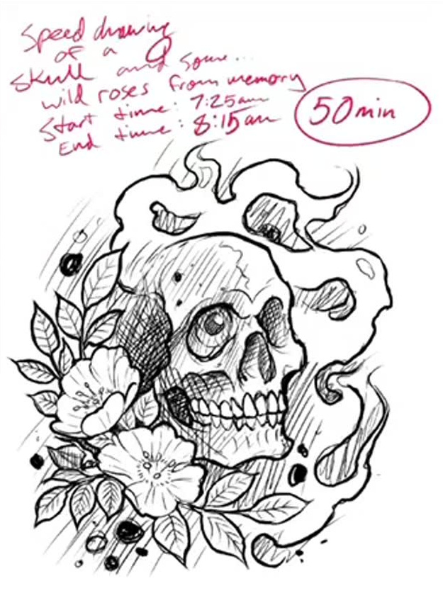 Skull and Wild Roses Speed Drawing — Clay Walker Art