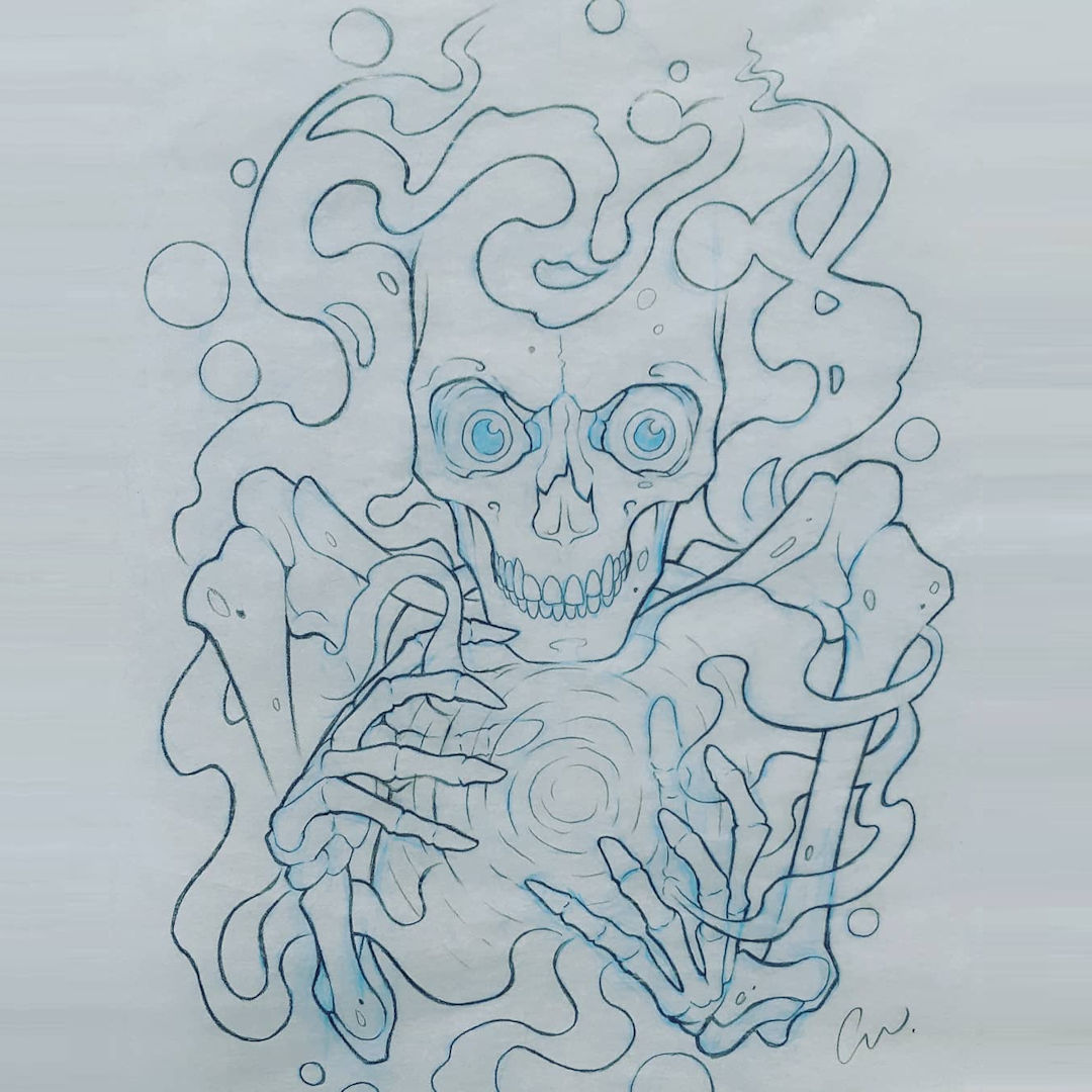 Skele Playing with Energy â€” Clay Walker Tattoo