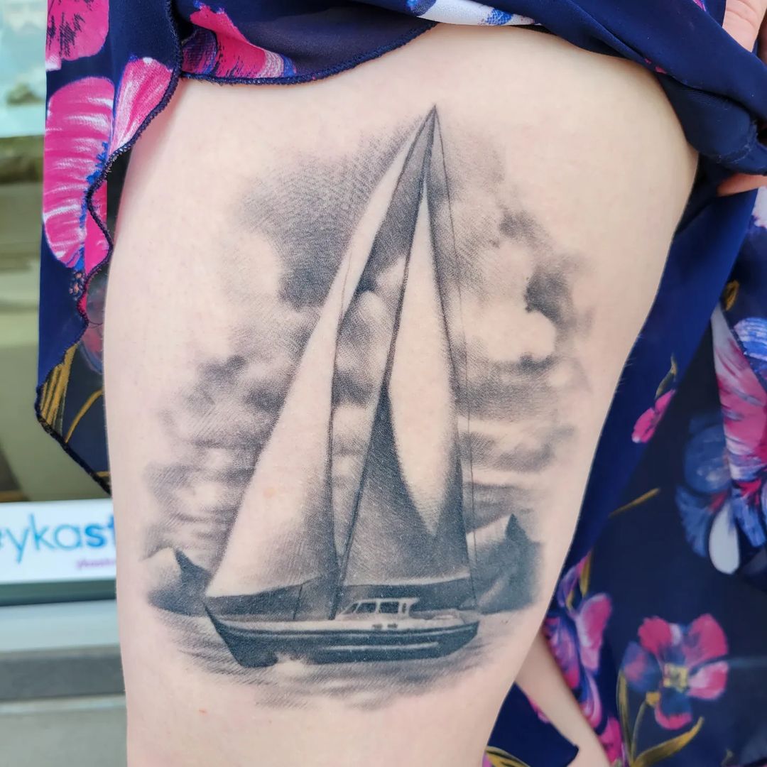 Black and Grey Boat Tattoo — Clay Walker Tattoo