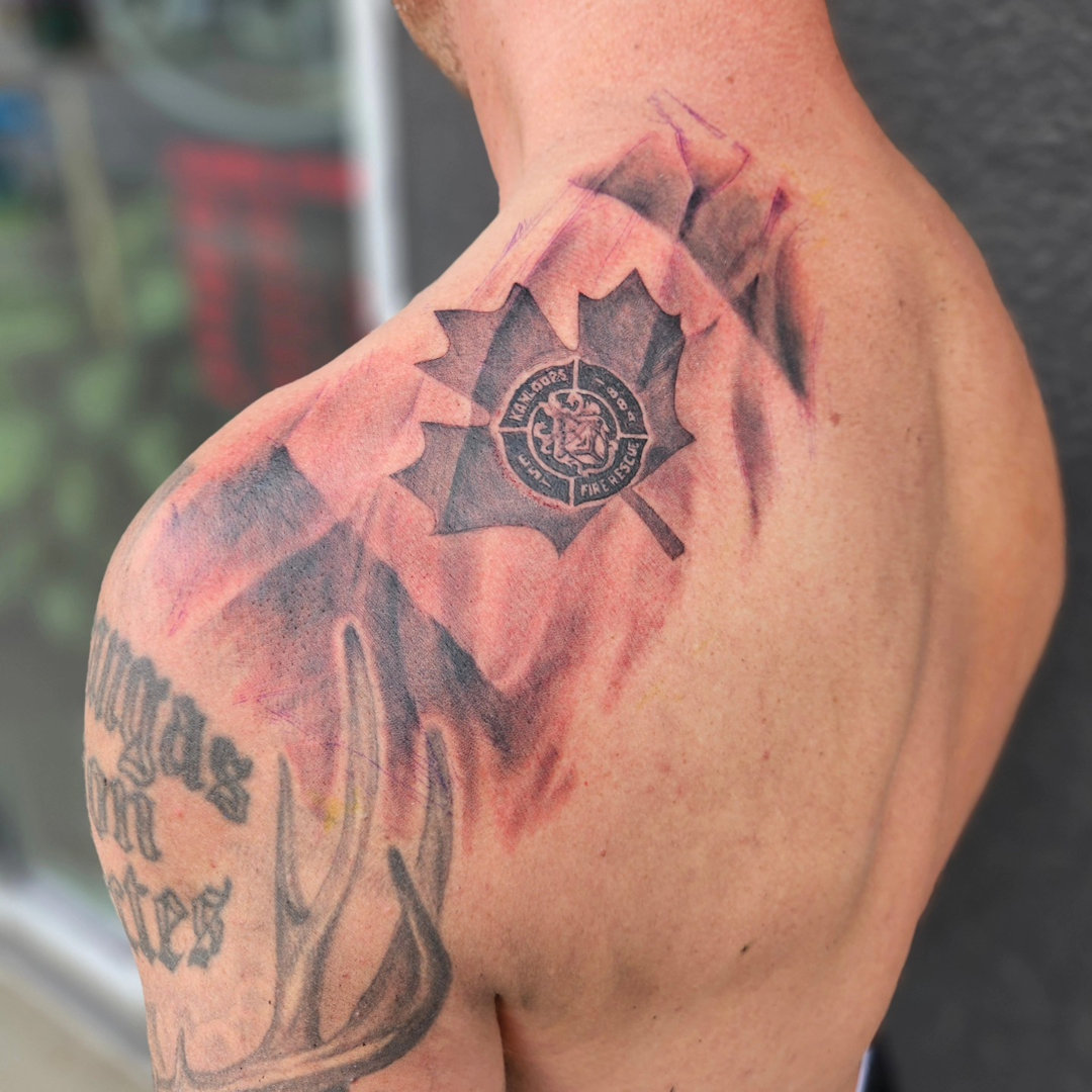 Canadian Flag with Kamloops Fire Rescue Crest — Clay Walker