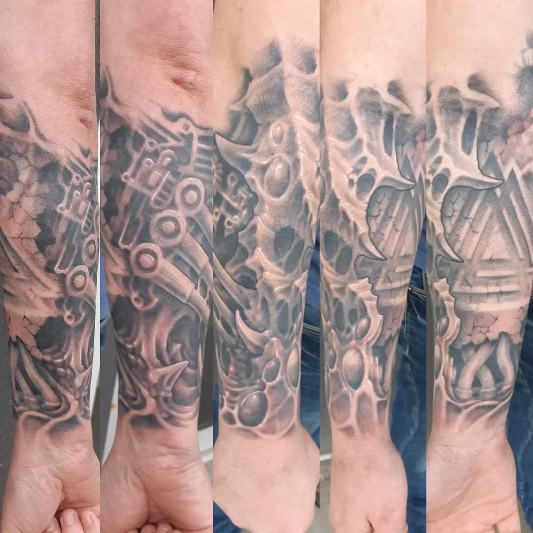 Freehand Biomech Forearm Wrap â€” Clay Walker Tattoo