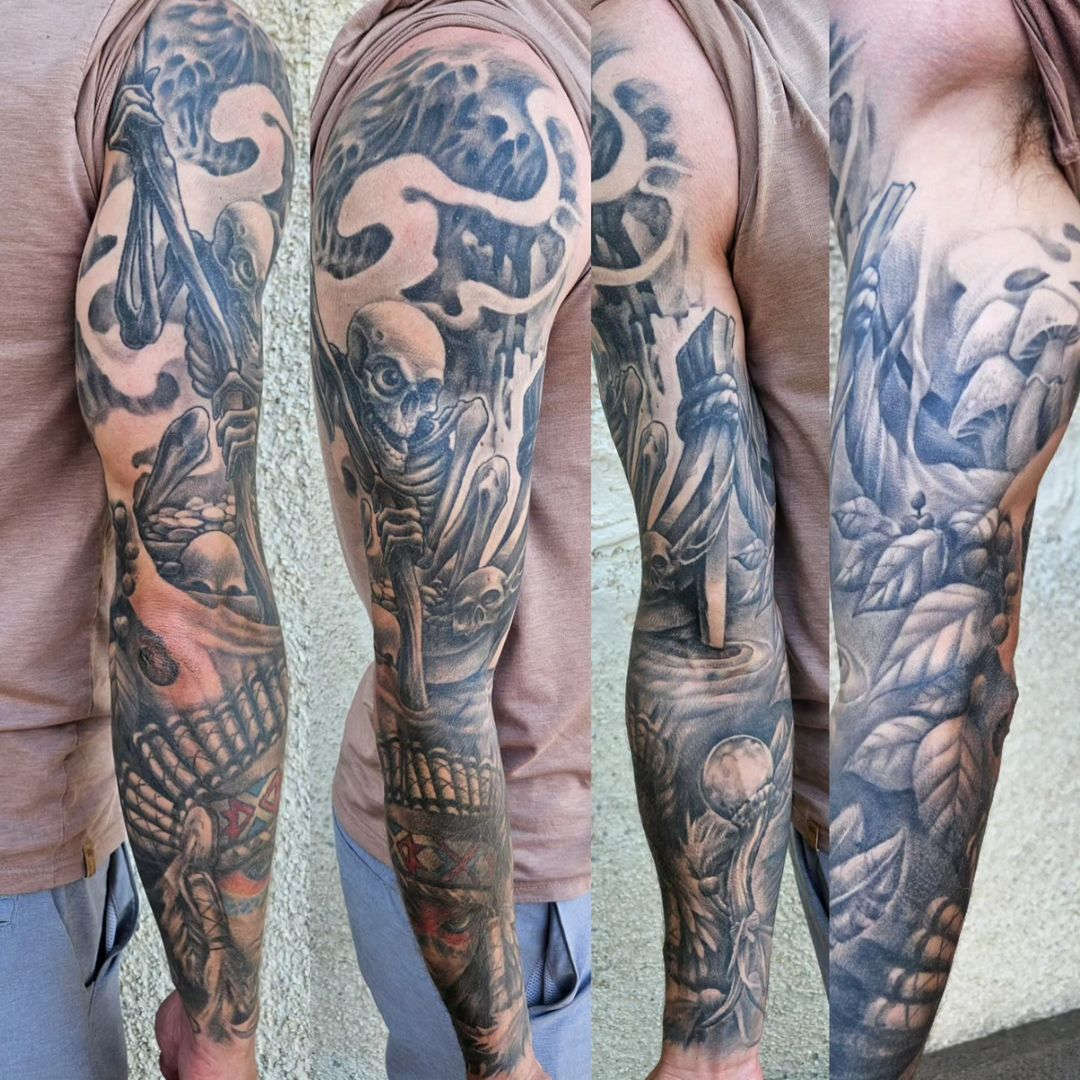 Healed Ferryman Sleeve — Clay Walker Tattoo