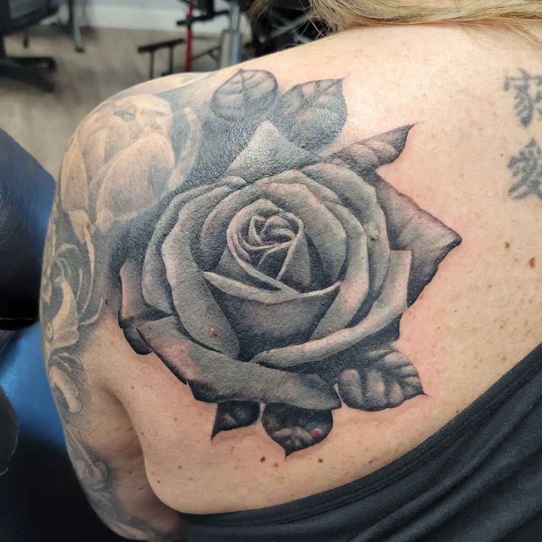 Opaque Grey Rose Tattoo Cover Up — Clay Walker Tattoo