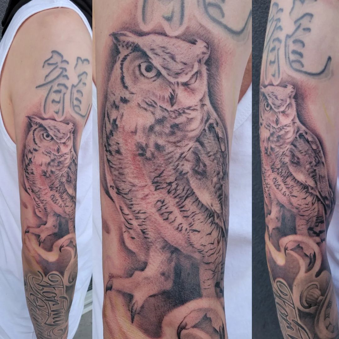 Owl Addition to Sleeve — Clay Walker Tattoo