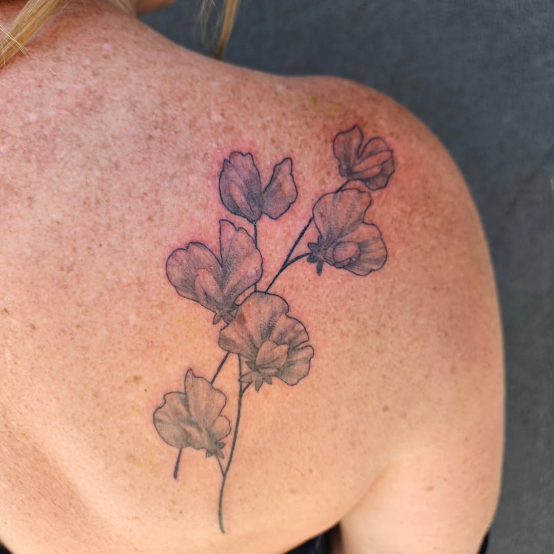 Sweet Pea Flowers — Clay Walker Tattoo